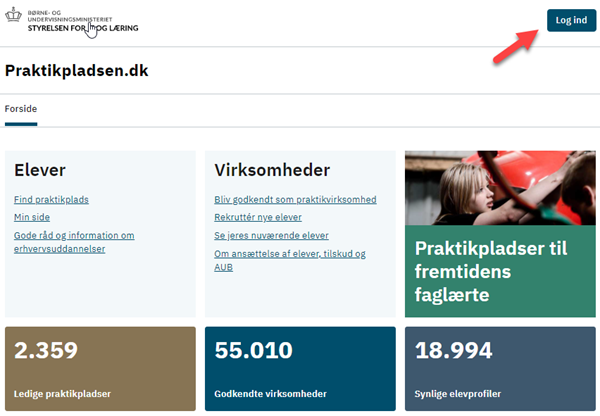 Log in på Praktikpladsen.dk